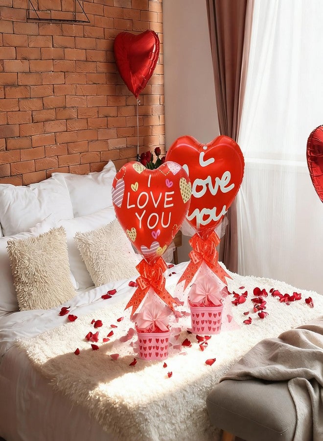 PullCrease 6 Sets Valentine's Day Gift Basket with 18 Inch I Love You Heart Balloons Bow Rod and Cellophane Bags DIY Valentine Gift Basket Decoration for Valentines Day Party Supplies - Image 5